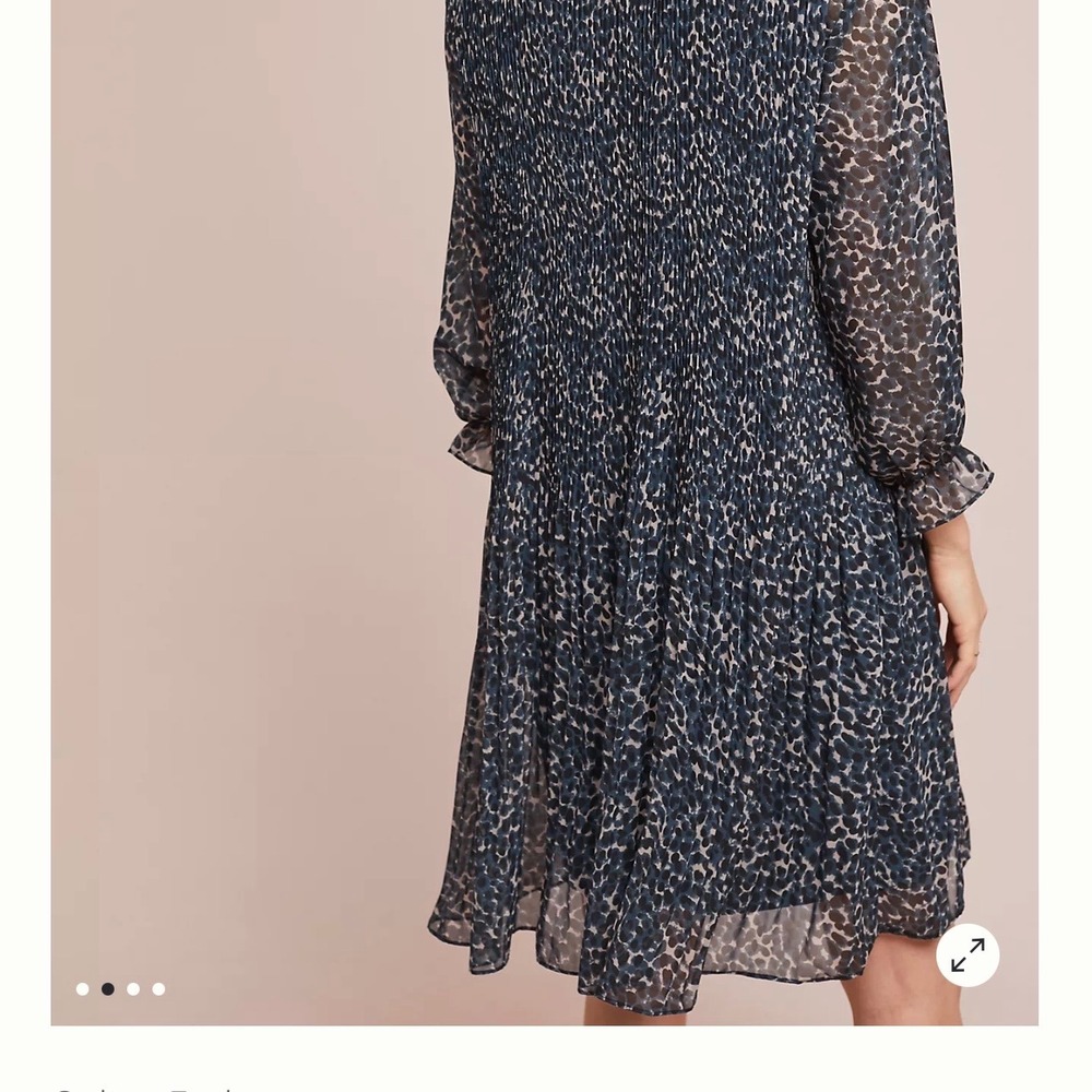 Anthropologie Seen‎ Worn Kept Rian Leopard Pleated Swing Dress Navy Grey US 8 - Picture 8 of 8